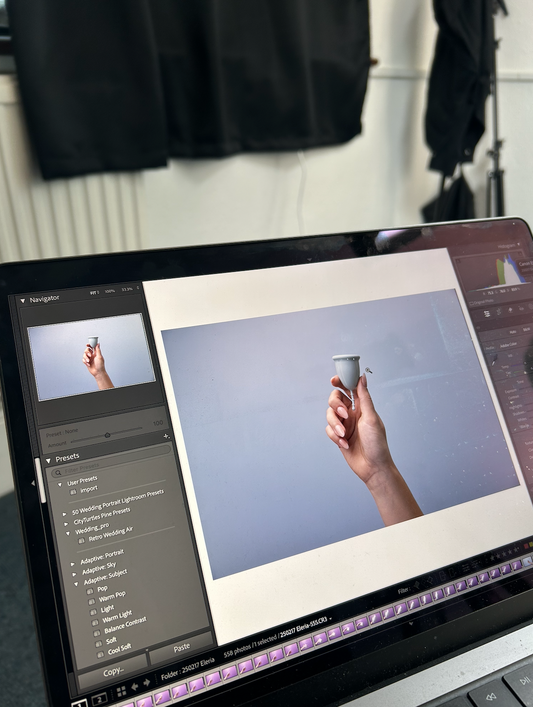 Laptop screen of product photoshoot. 