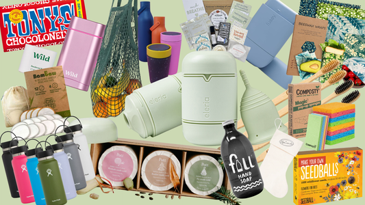 Collage of sustainable and ethical gifts. 